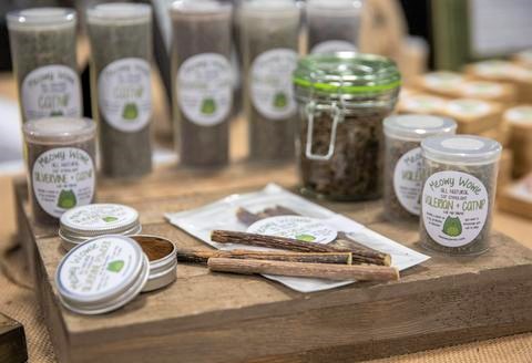 A table with cat products on it