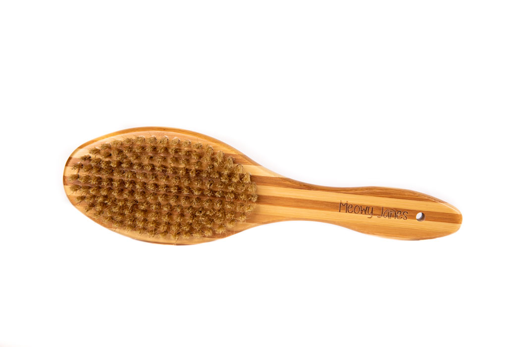 A boar hair brush with bamboo handle for cats