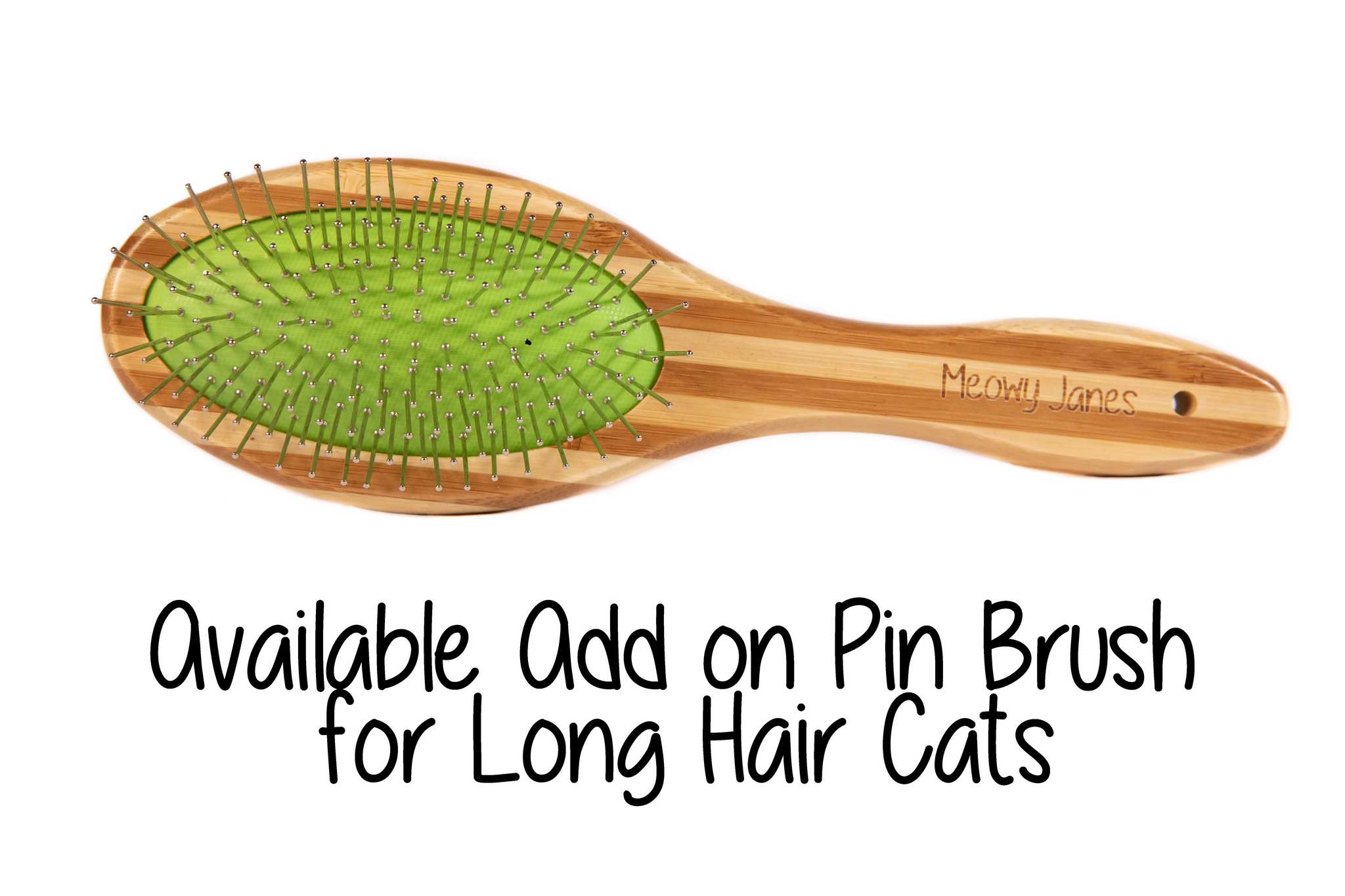 A green pin brush with bamboo handle for cats