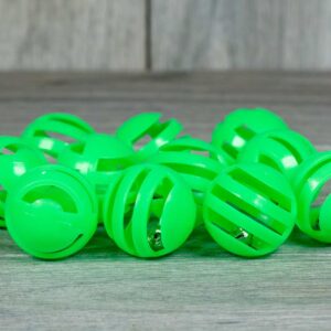 Green plastic balls with bells inside