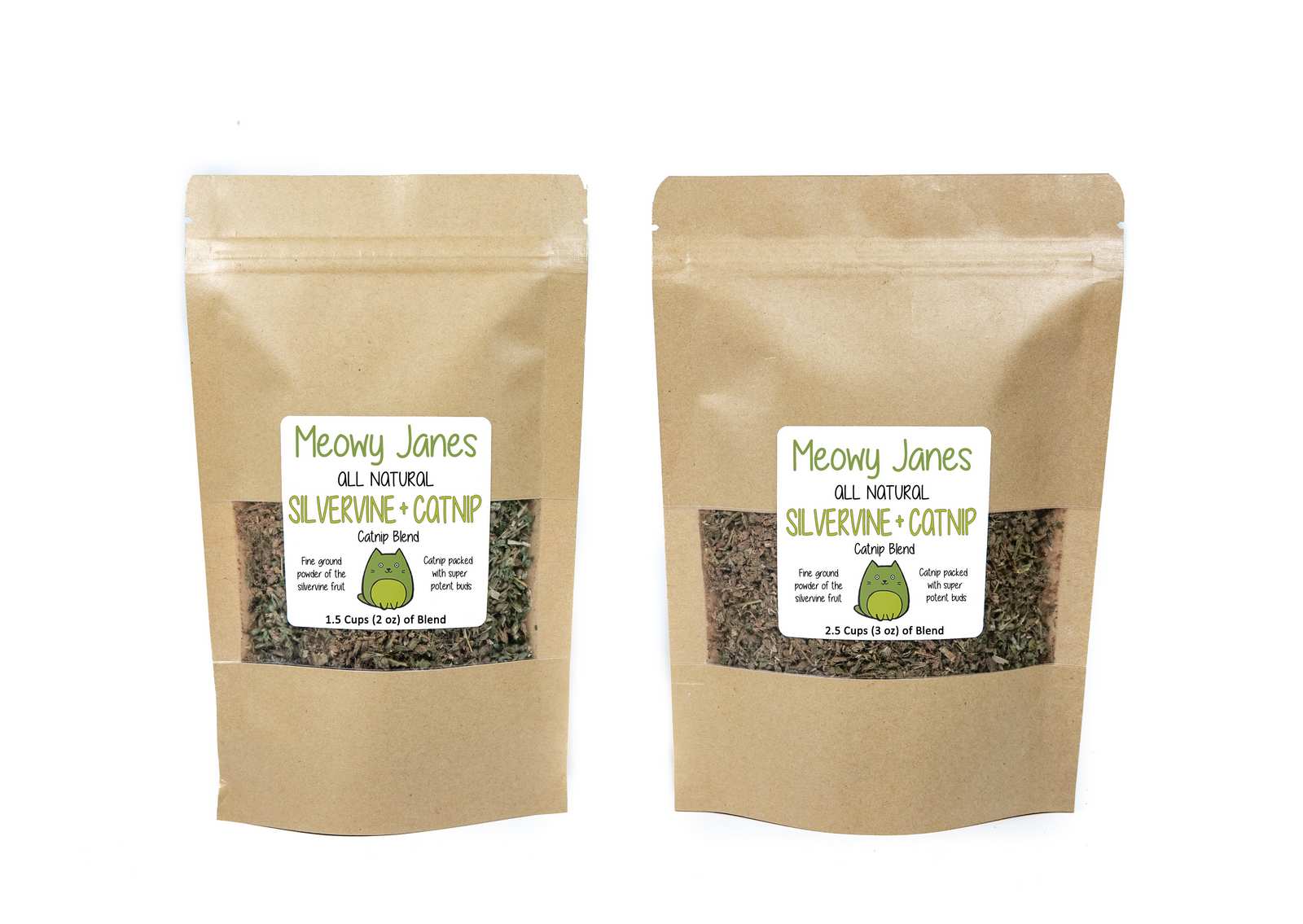 Two resealable bags of catnip silvervine blend