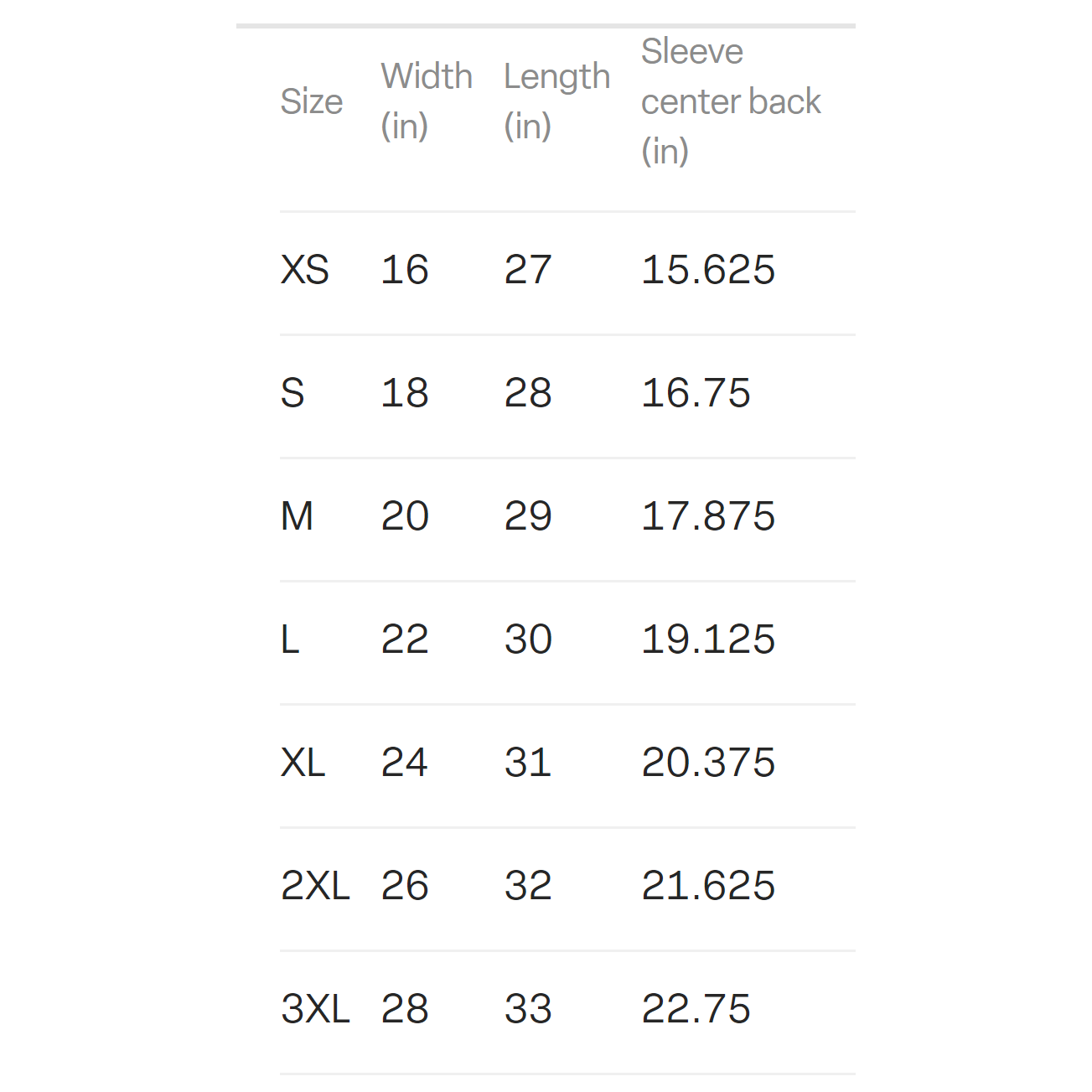 A meowy janes t-shirt sizing guide