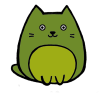 A green cartoon cat logo